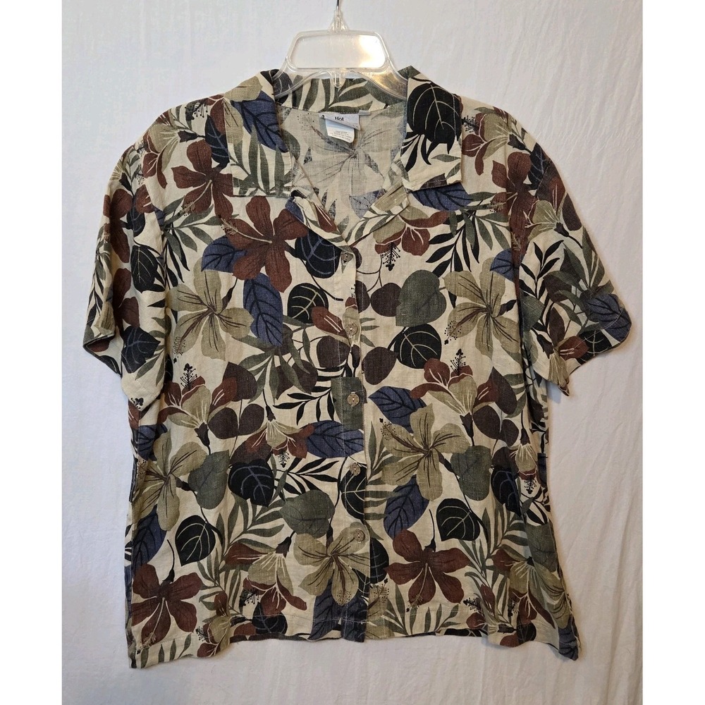 Hot Cotton By Marc Ware Shirt Womens Large Multicolor Floral Hawaiian Top L